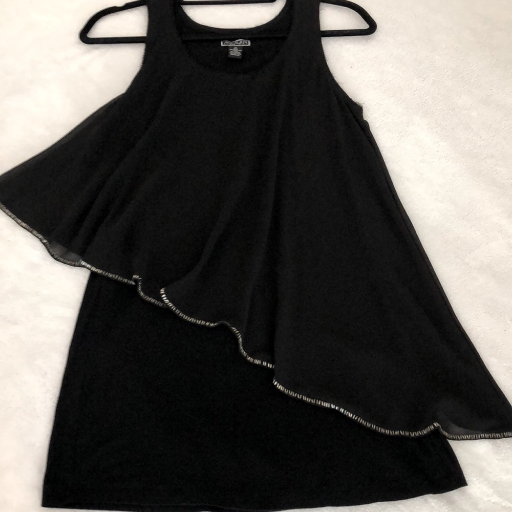 🖤Black knit & Sheer! woven chiffon beaded sheer top tank dress! Lined! Black! M